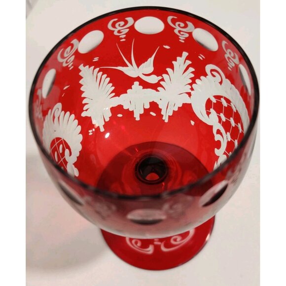 Vtg EGERMANN Ruby Wine Glass Stag Red Staining Bohemian Baroque 2.5x4.5" - Picture 8 of 16